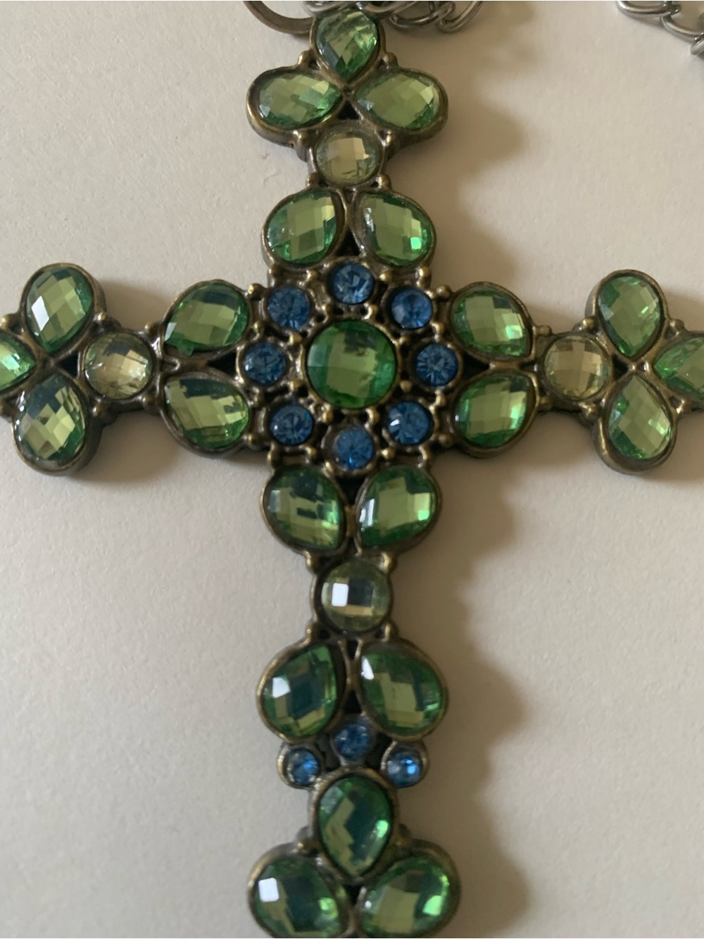 Green and Blue Crystal Cross Pendant Necklace - Women's Jewelry
